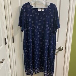 Vermont Country Store Cotton Blue Bandana Dress Pockets Women’s Size 1X Summer